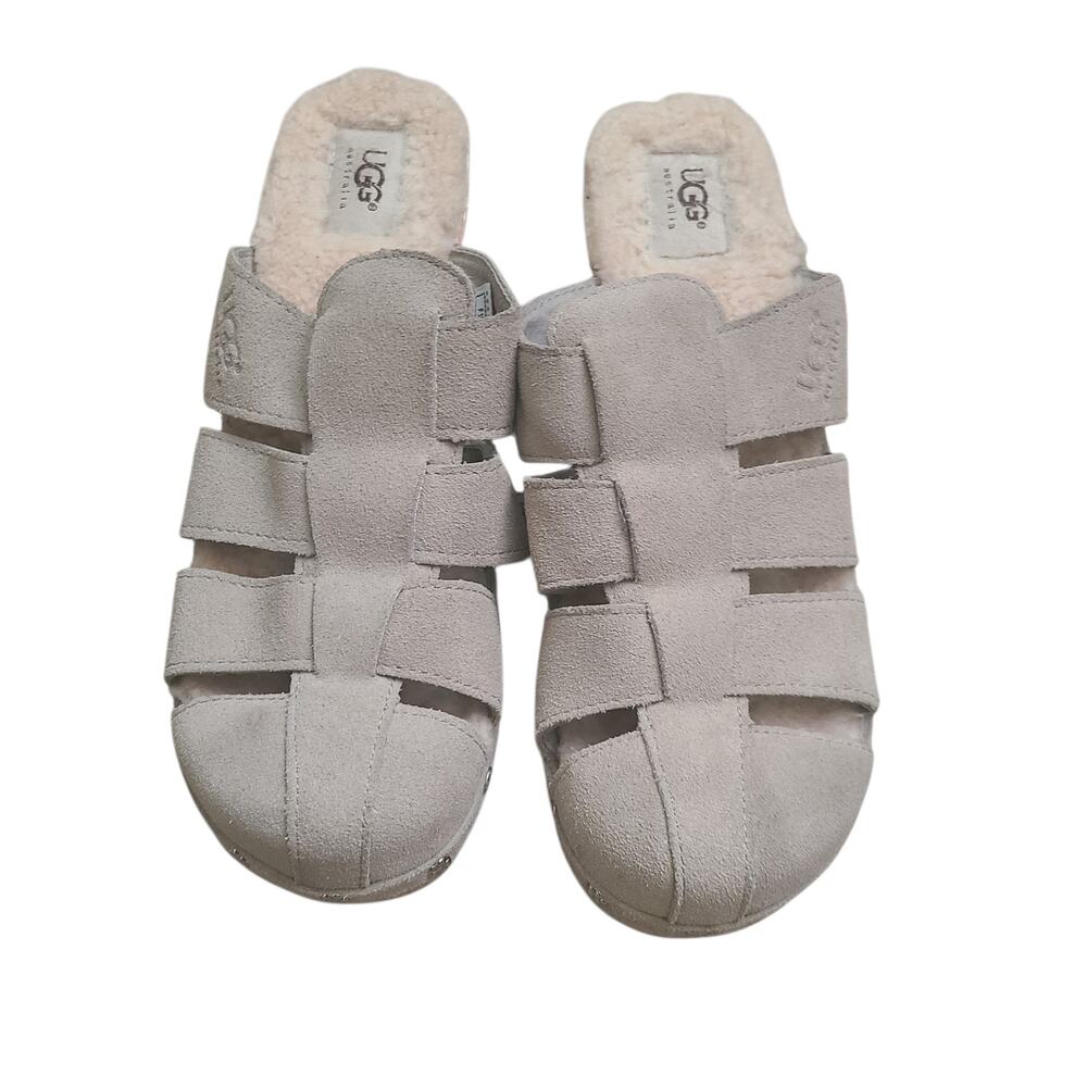 UGG Australia Willow Taupe Fisherman Clog Sandals Shearling Wood Heel 9